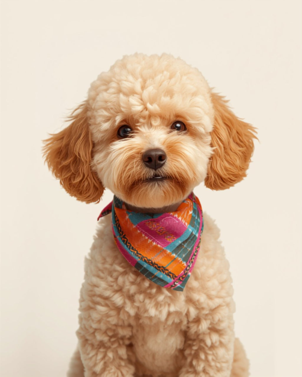Poodle wearing a bandana