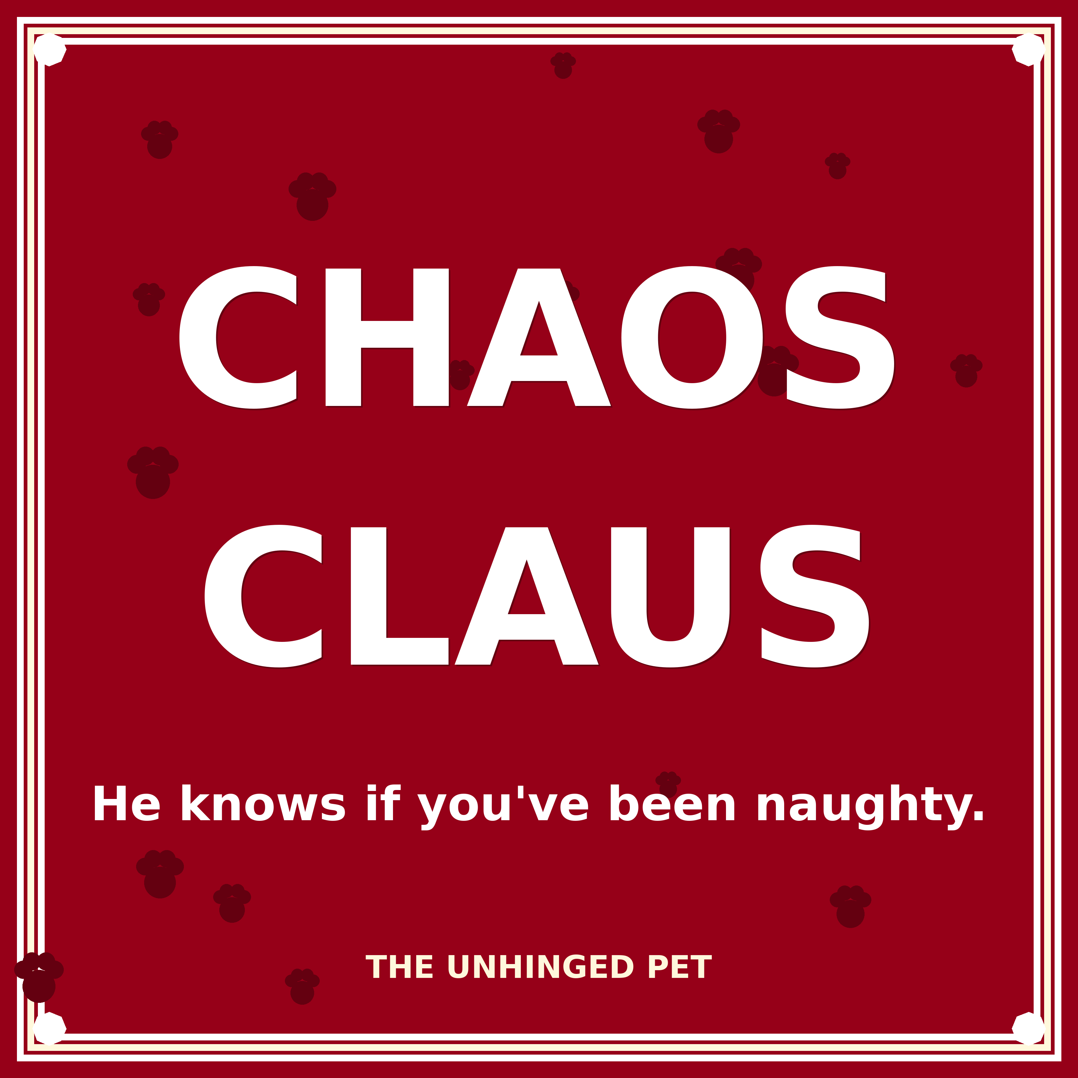 Chaos Claus All-Over Print Bandana — carmine red with white design