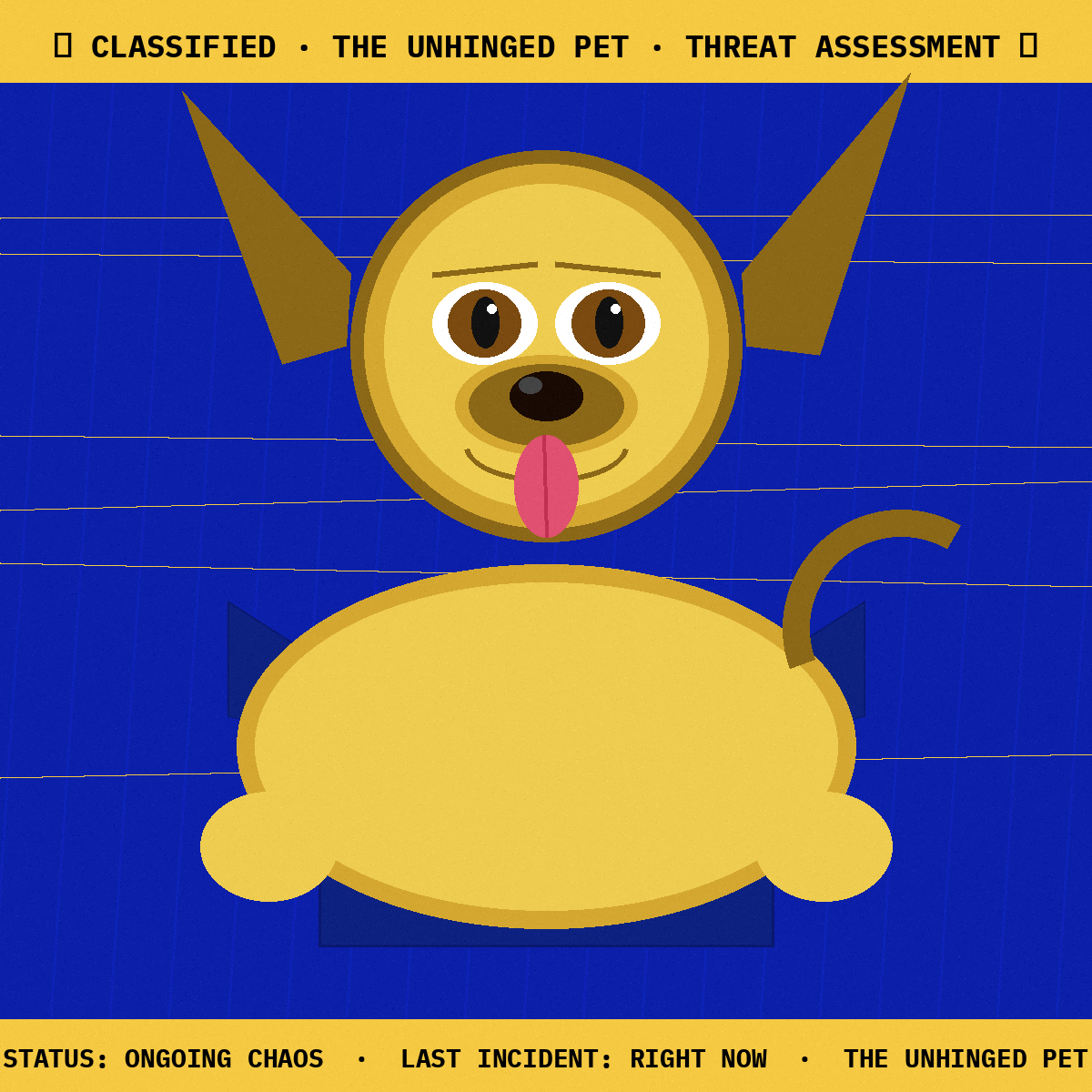Golden retriever wearing Chaos Agent tee