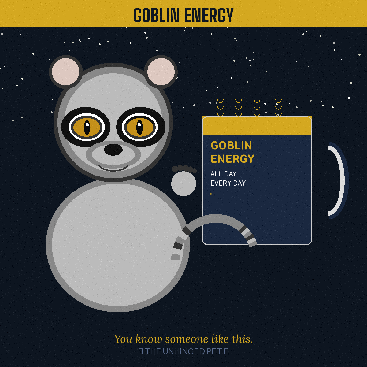 Raccoon with Goblin Energy mug