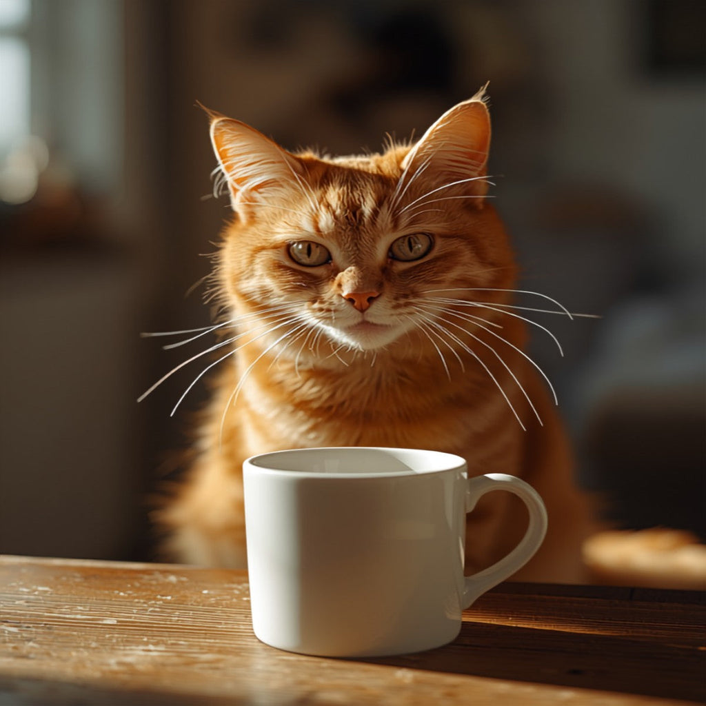 Cat next to a mug lifestyle shot